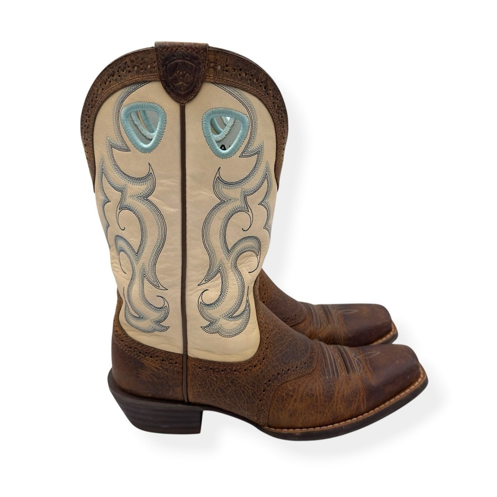 Ariat EARTH RAWHIDE Womens Brown Cream Leather Cowboy Boot Sz 8B Style 10006885
